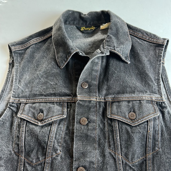 Vintage Wrangler Hero vest KEN BARBIECORE faded black denim 44 - Picture 2 of 10